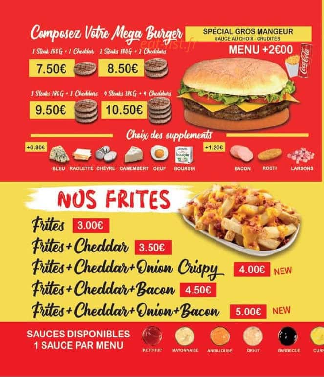 Carte et menu de Burgers Land à La Bonneville sur Iton — Les frites