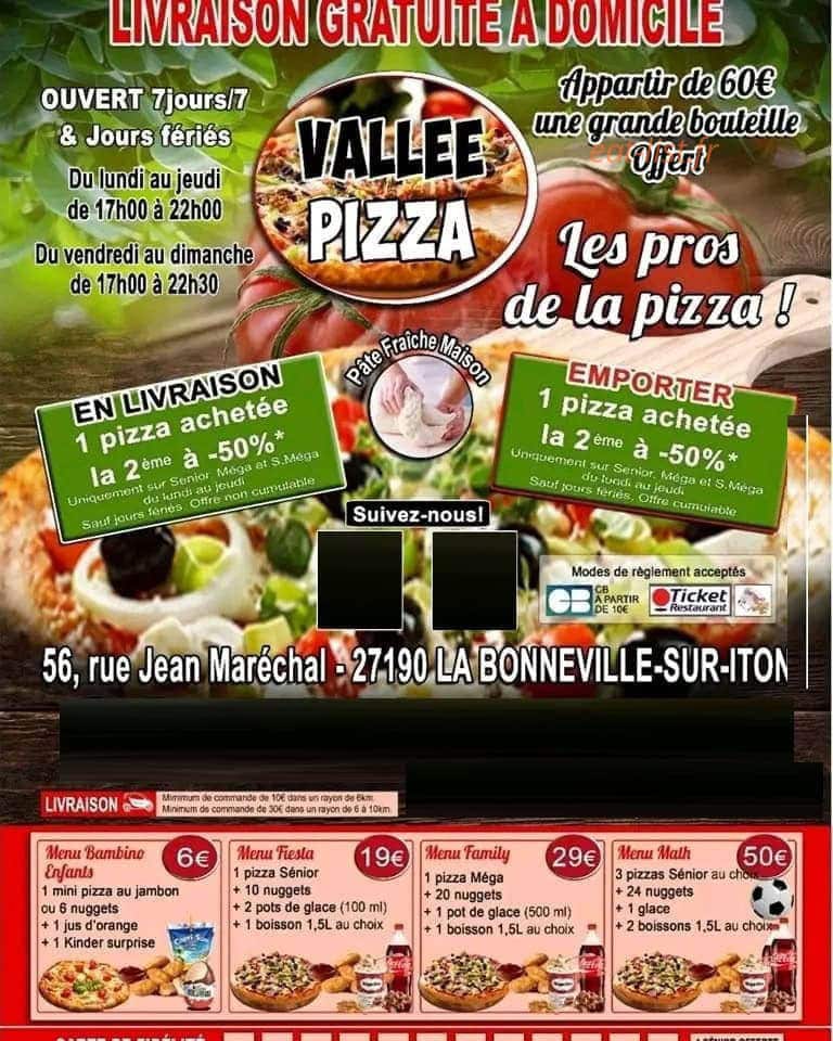 Vallee Pizza — carte page 1
