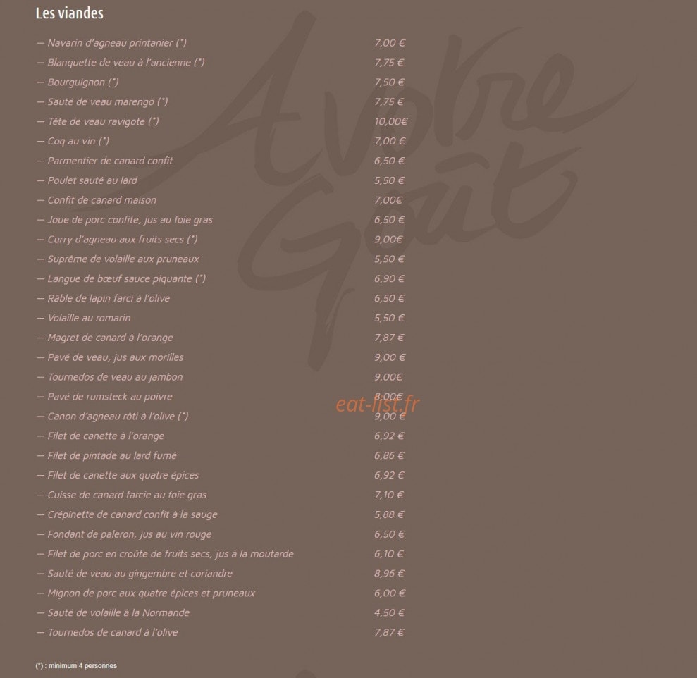 A Votre Goût — carte page 14