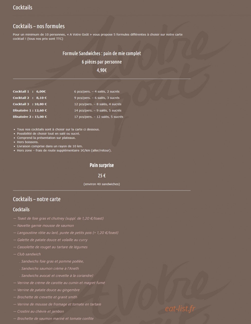 A Votre Goût — carte page 1