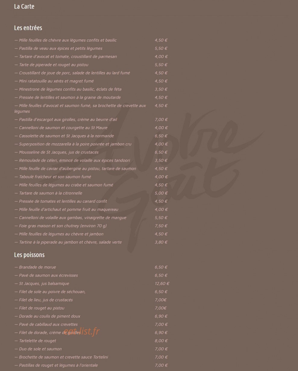 A Votre Goût — carte page 13