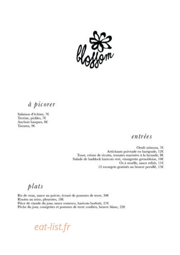 Blossom bistrot — carte page 1