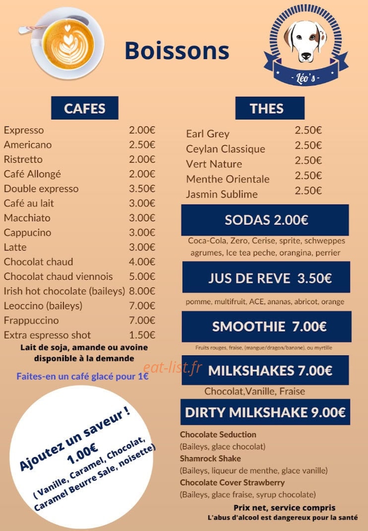 Leo's Cafe — carte page 1
