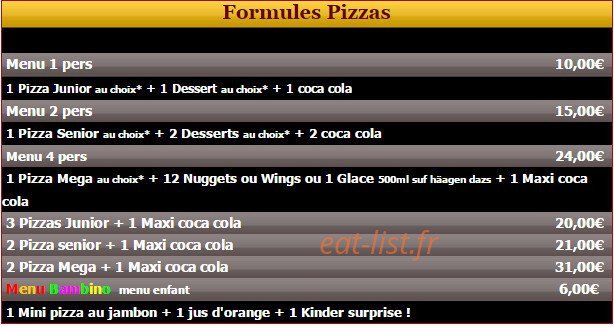 Pizza King 27 — carte page 1