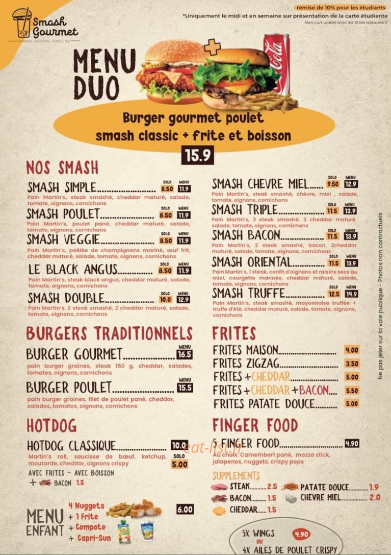 Smash Gourmet — carte page 2