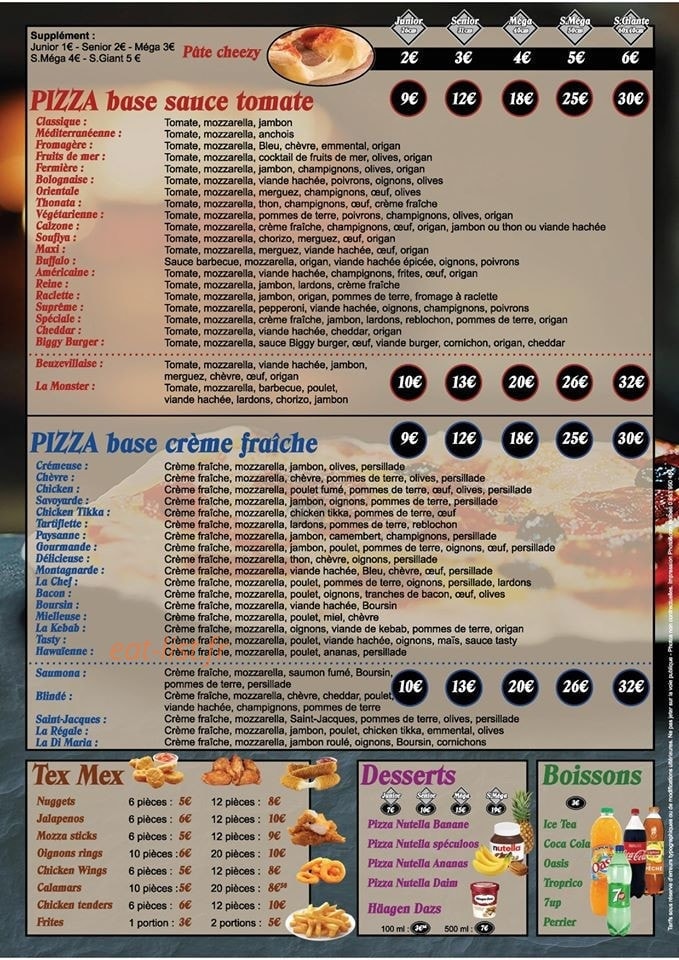 Pizza tasty — carte page 1