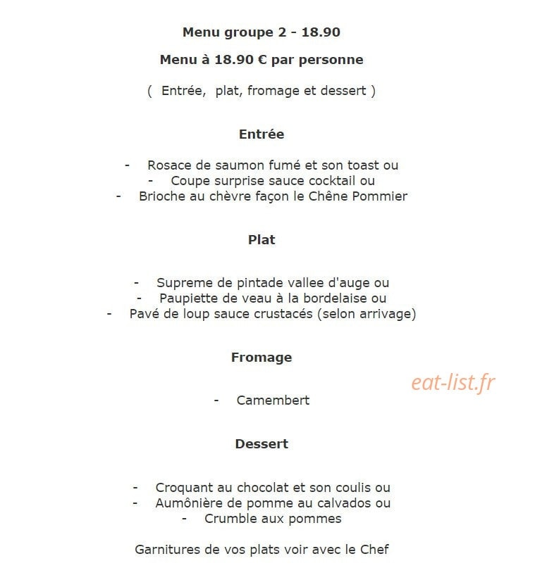 Restaurant  le Chêne pommier — carte page 15