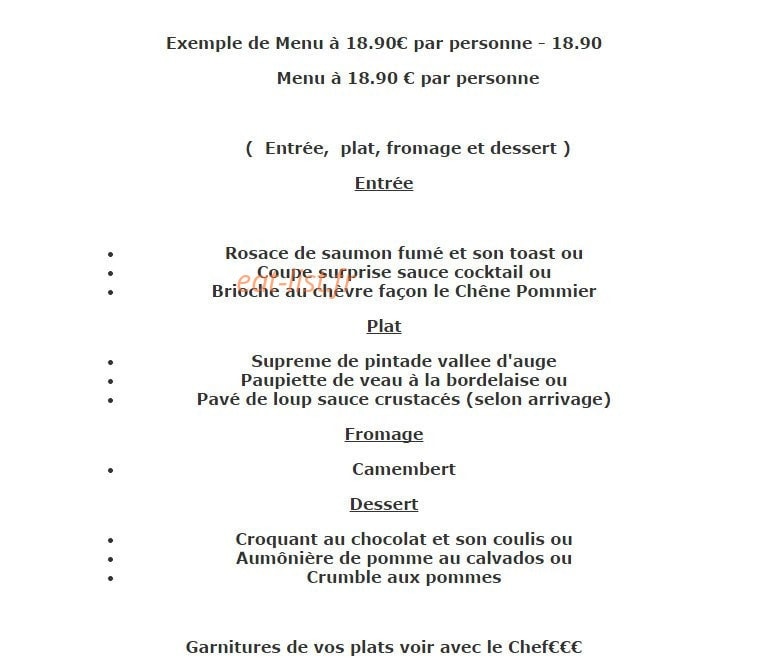 Restaurant  le Chêne pommier — carte page 8