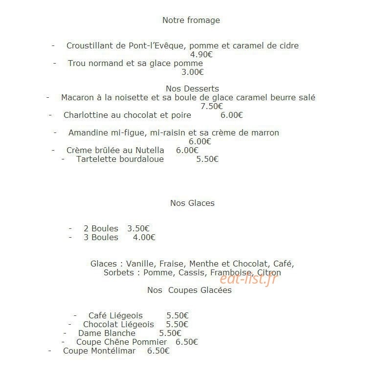 Restaurant  le Chêne pommier — carte page 2