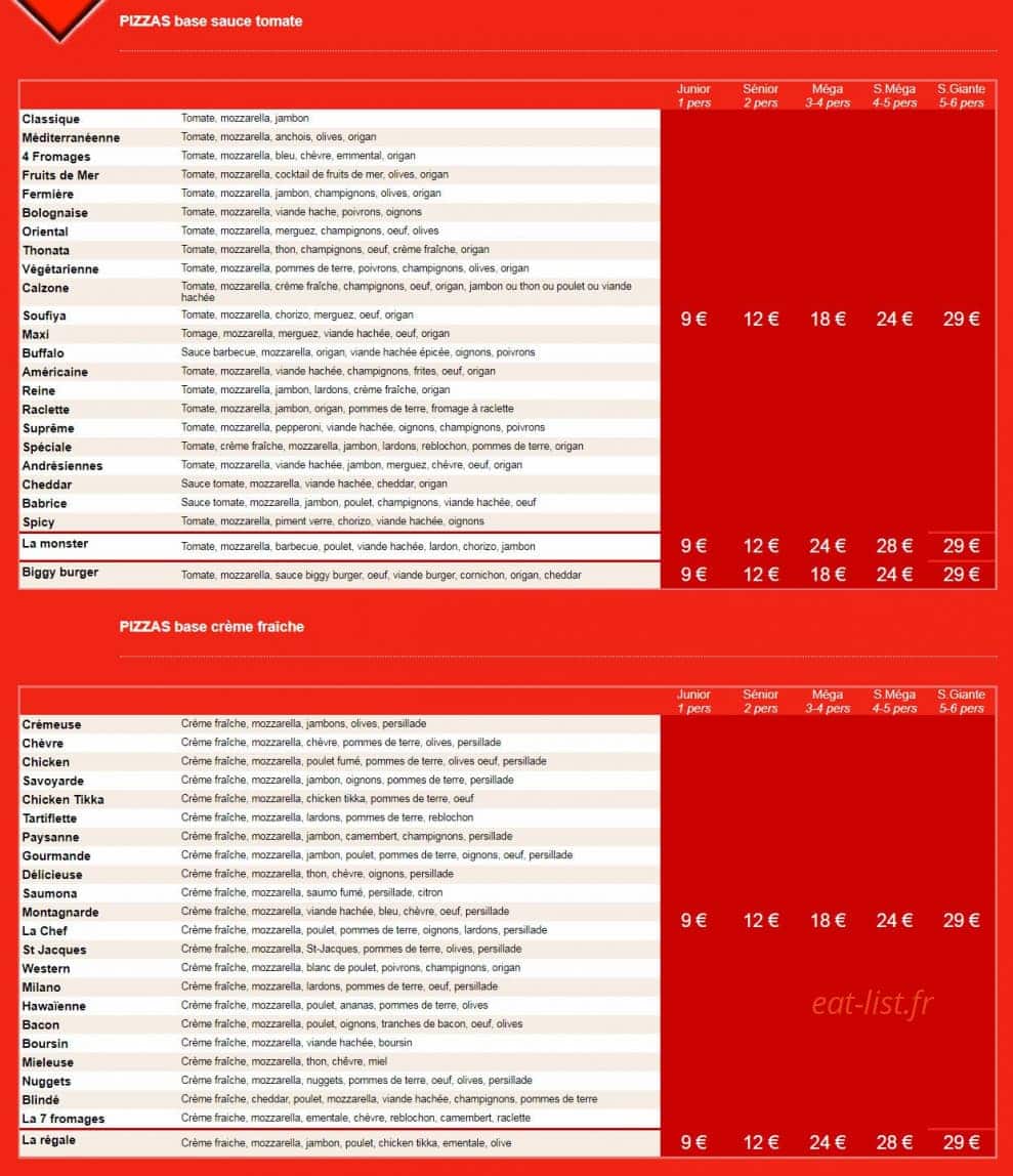 Pizzaland — carte page 1