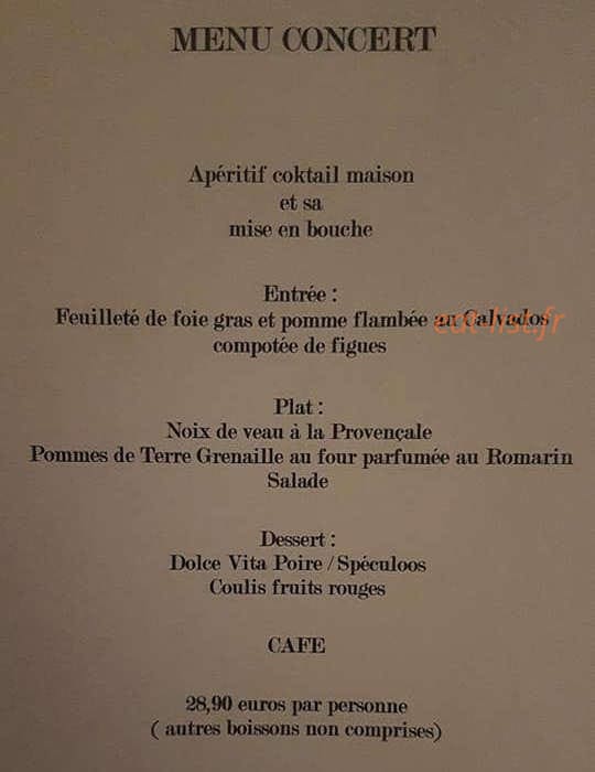 Carte et menu de Auberge du Favril à Le Favril — Exemple de menu