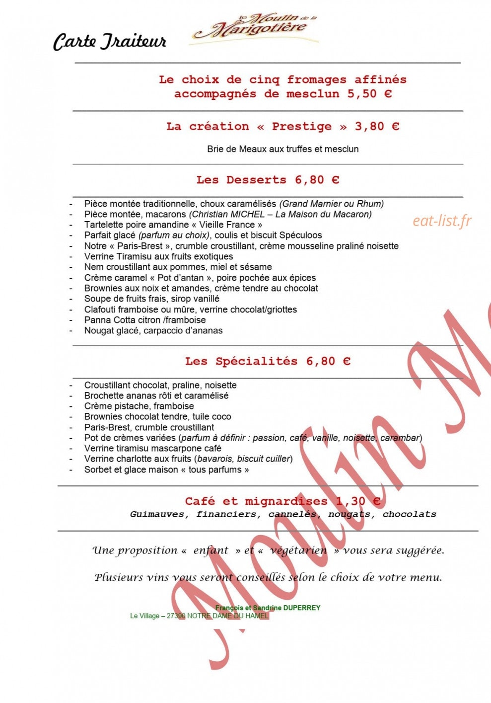 Le Moulin de la Marigotiére — carte page 1