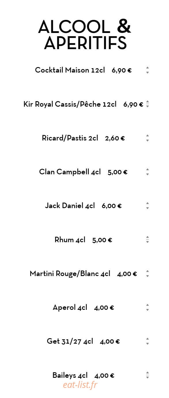 Carte et menu de Chez LauLau à Mesnils-sur-Iton — Les alcools et apéritifs