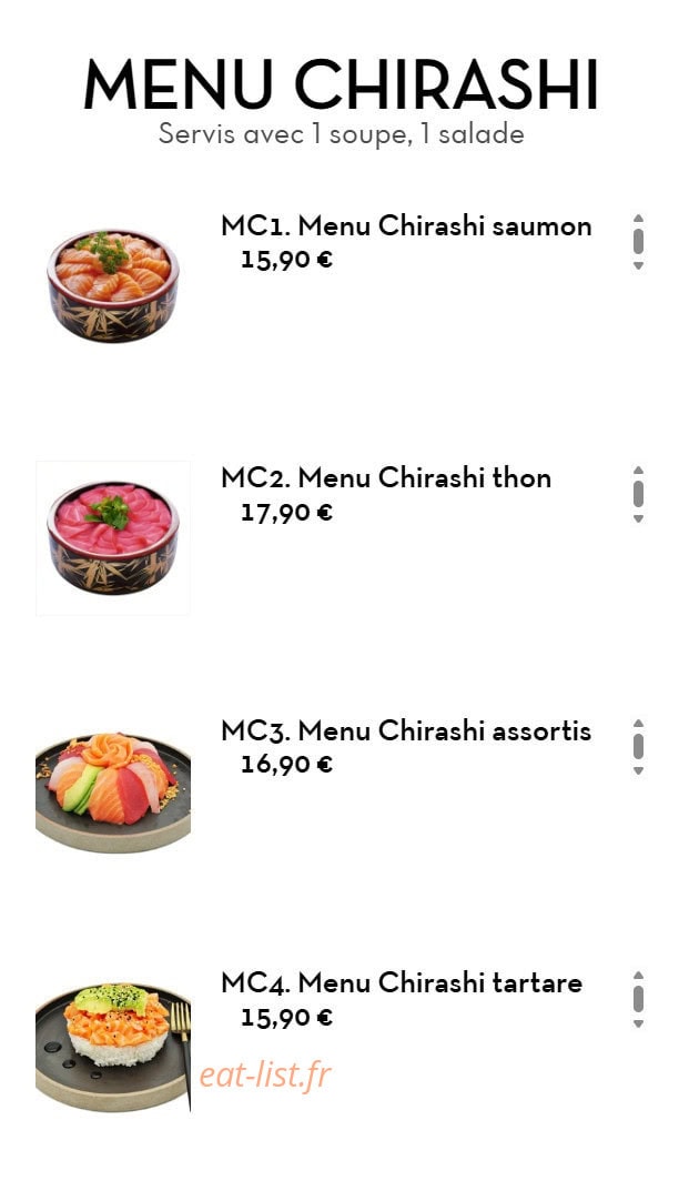 Carte et menu de Chez LauLau à Mesnils-sur-Iton — Le menu chirashi