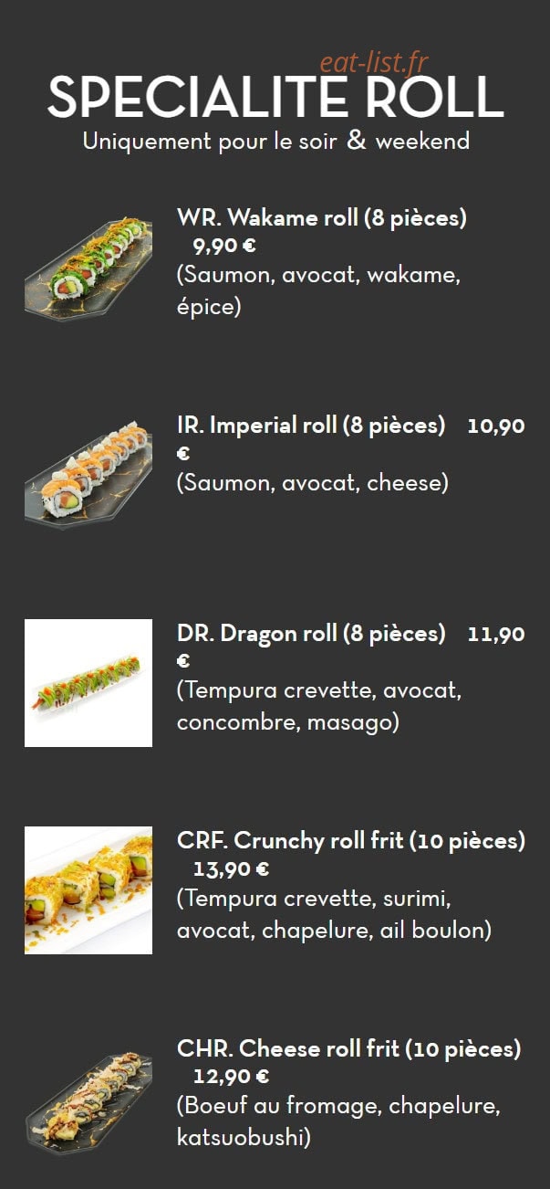 Carte et menu de Chez LauLau à Mesnils-sur-Iton — Les spécialités roll