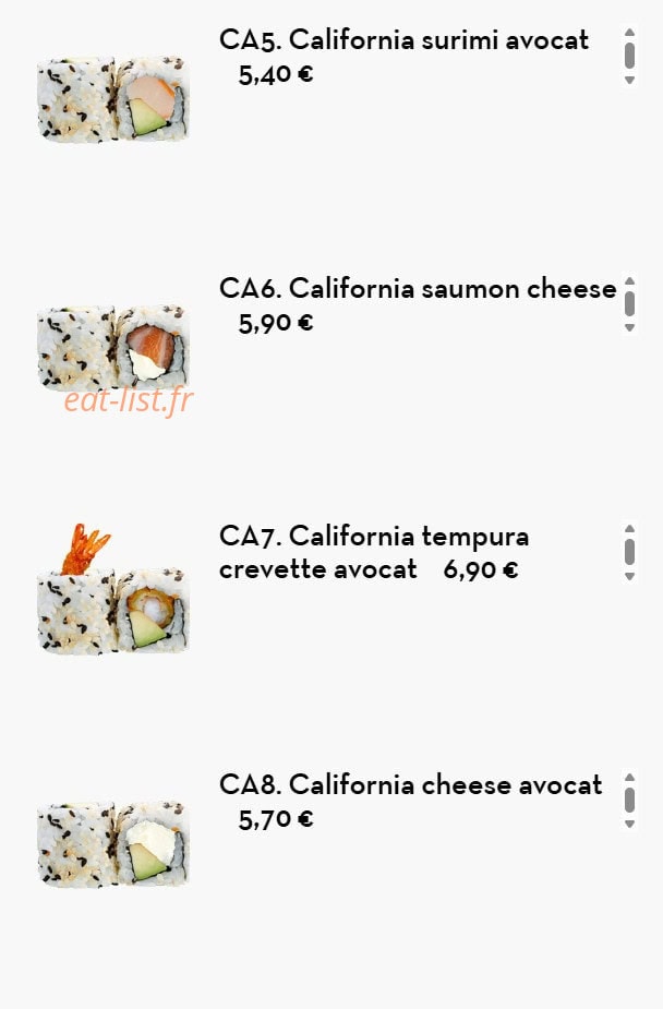 Carte et menu de Chez LauLau à Mesnils-sur-Iton — Les California roll suite