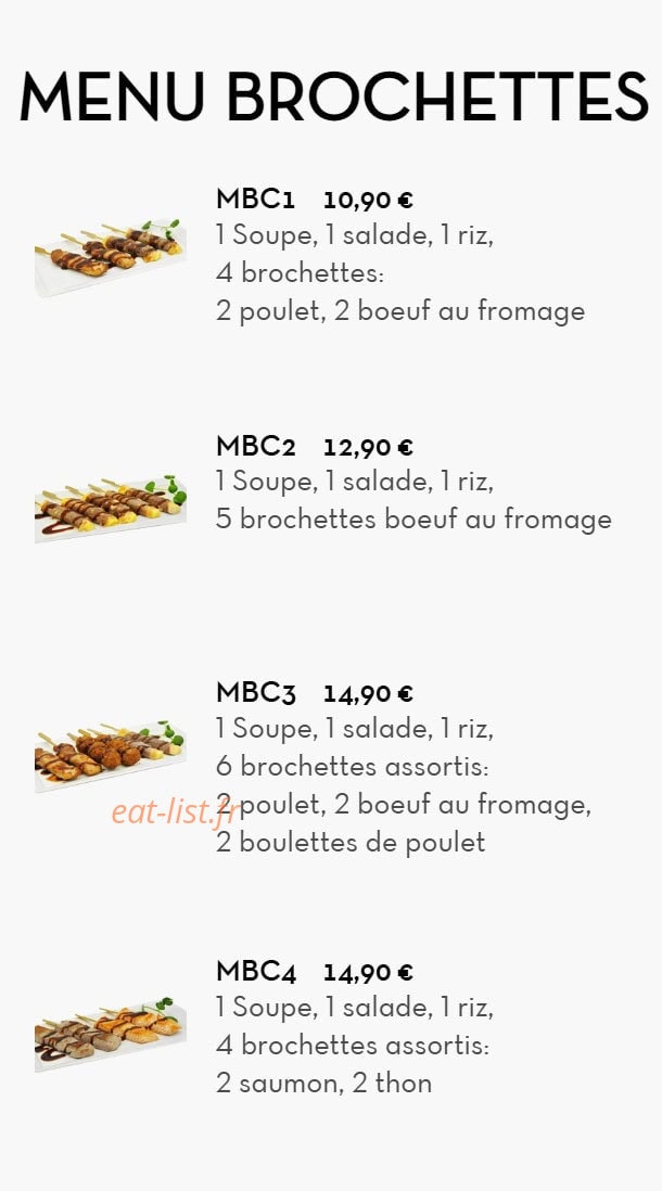 Carte et menu de Chez LauLau à Mesnils-sur-Iton — Le menu brochettes
