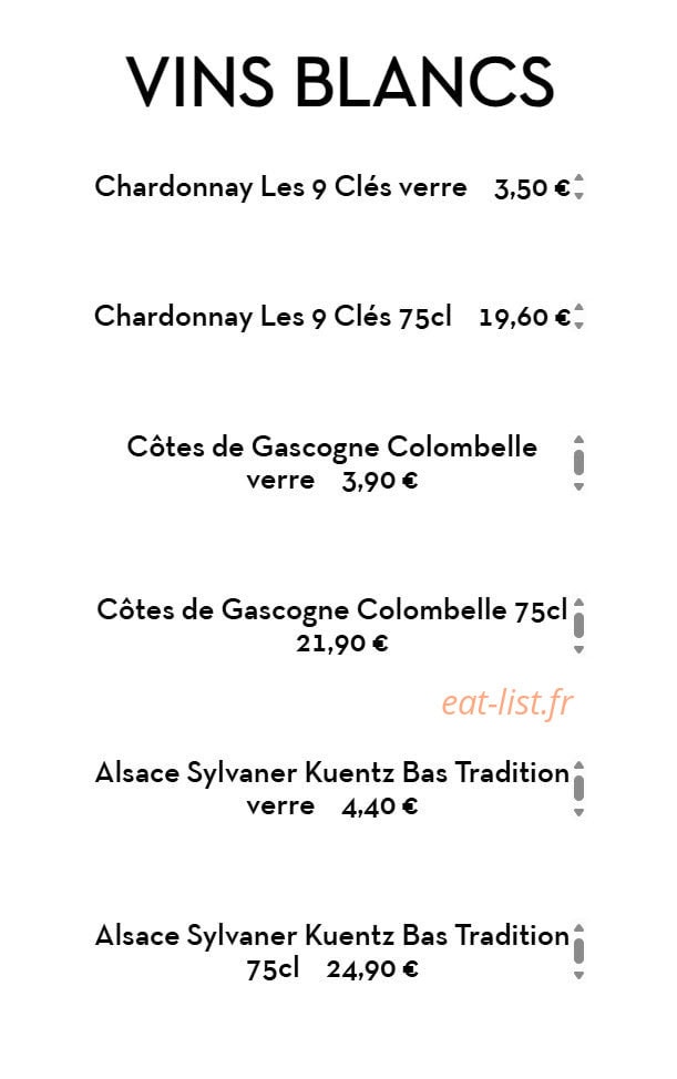 Carte et menu de Chez LauLau à Mesnils-sur-Iton — Les vins blancs