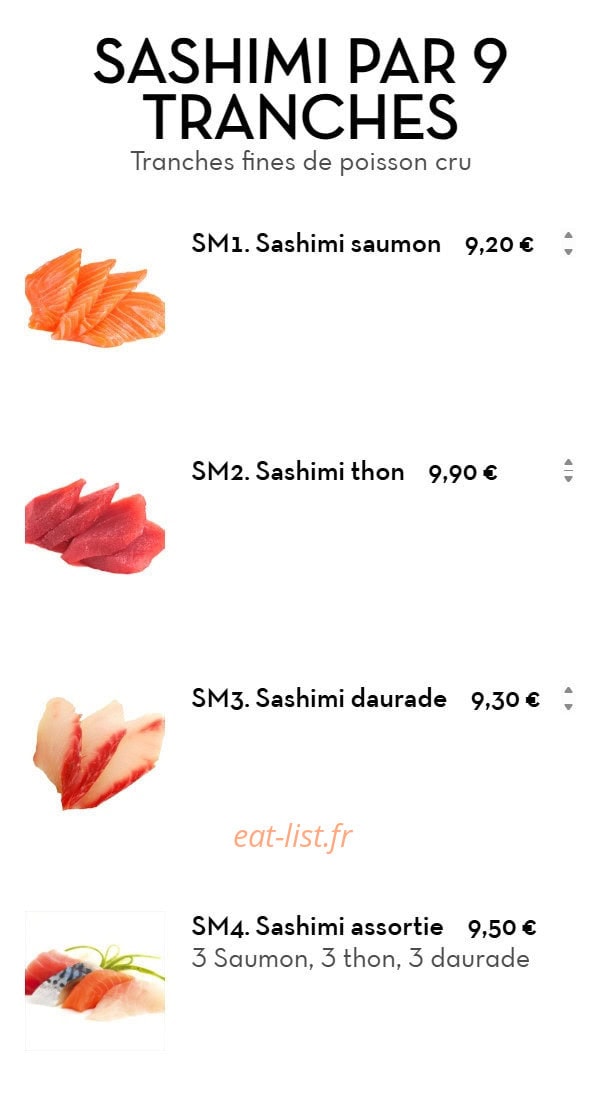 Carte et menu de Chez LauLau à Mesnils-sur-Iton — Les sashimis