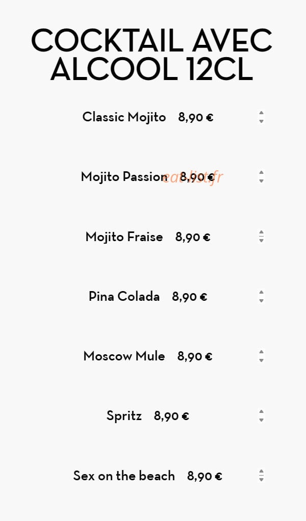 Carte et menu de Chez LauLau à Mesnils-sur-Iton — Les cocktails avec alcools
