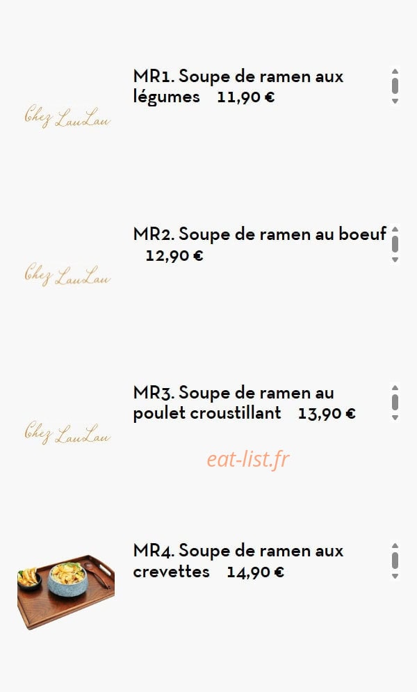 Carte et menu de Chez LauLau à Mesnils-sur-Iton — Les soupes suite