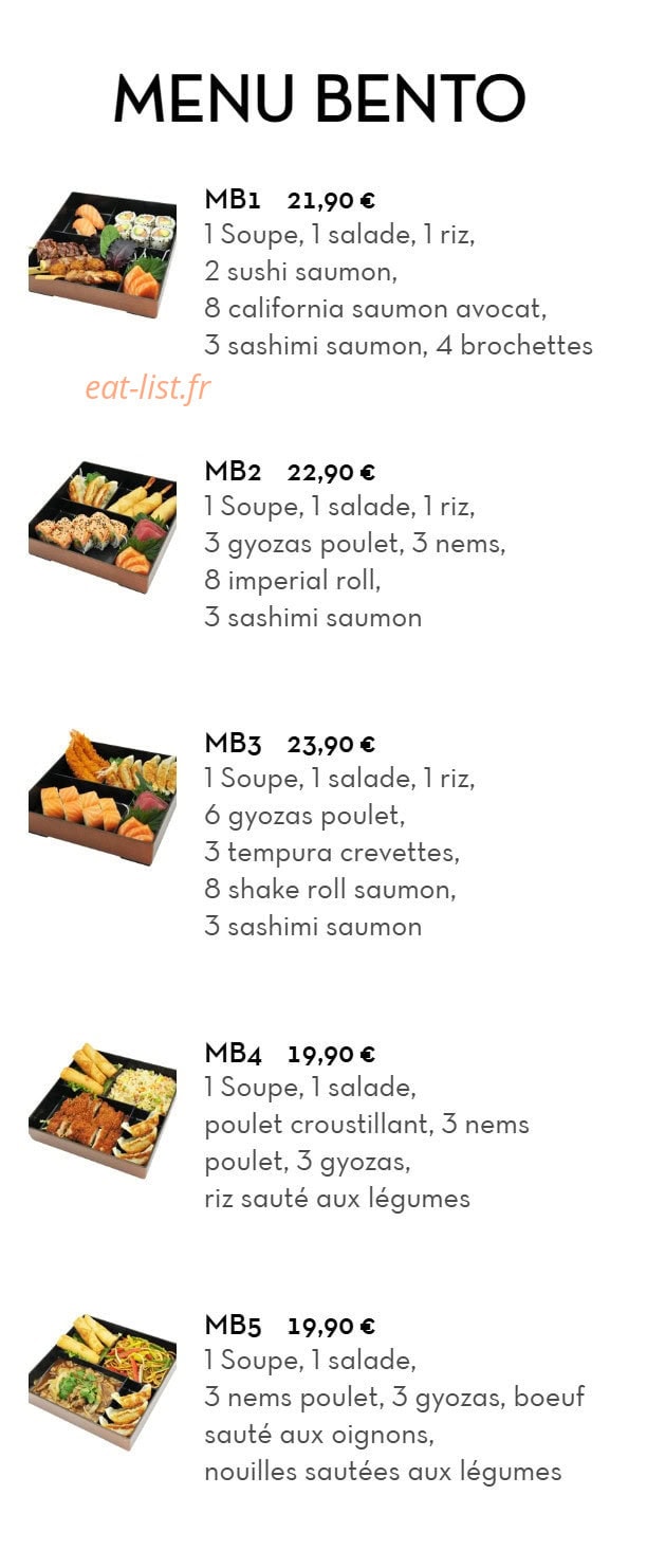 Carte et menu de Chez LauLau à Mesnils-sur-Iton — Le menu bento