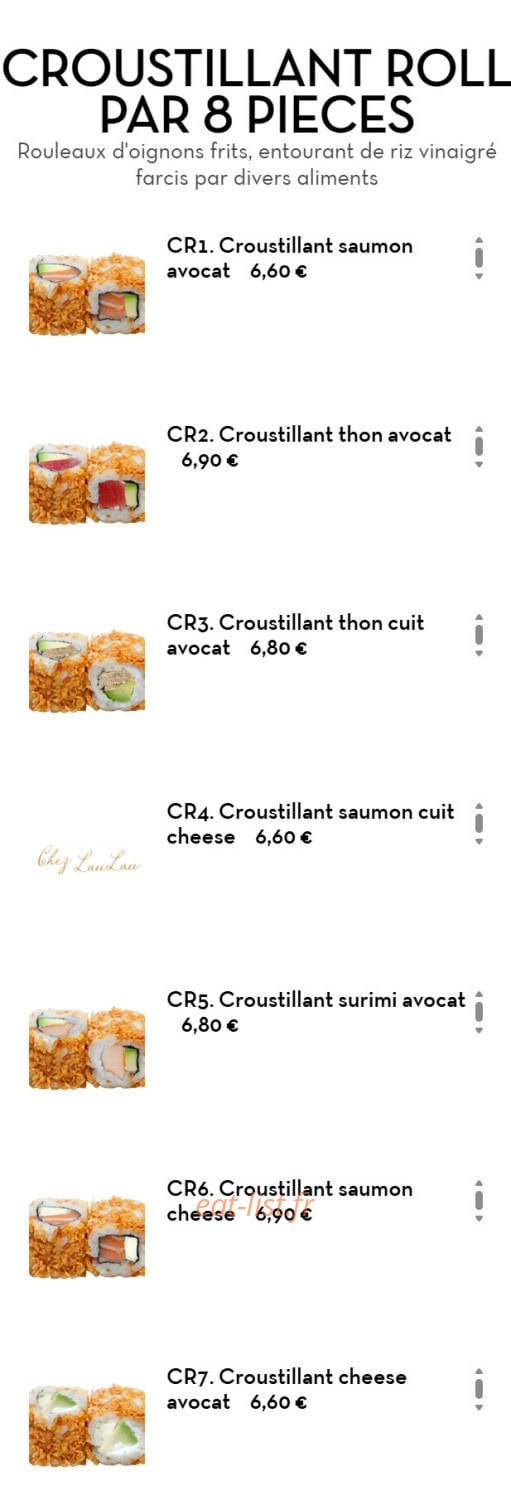 Carte et menu de Chez LauLau à Mesnils-sur-Iton — Les croustillants roll