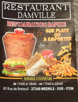 Damville restaurant — carte page 1