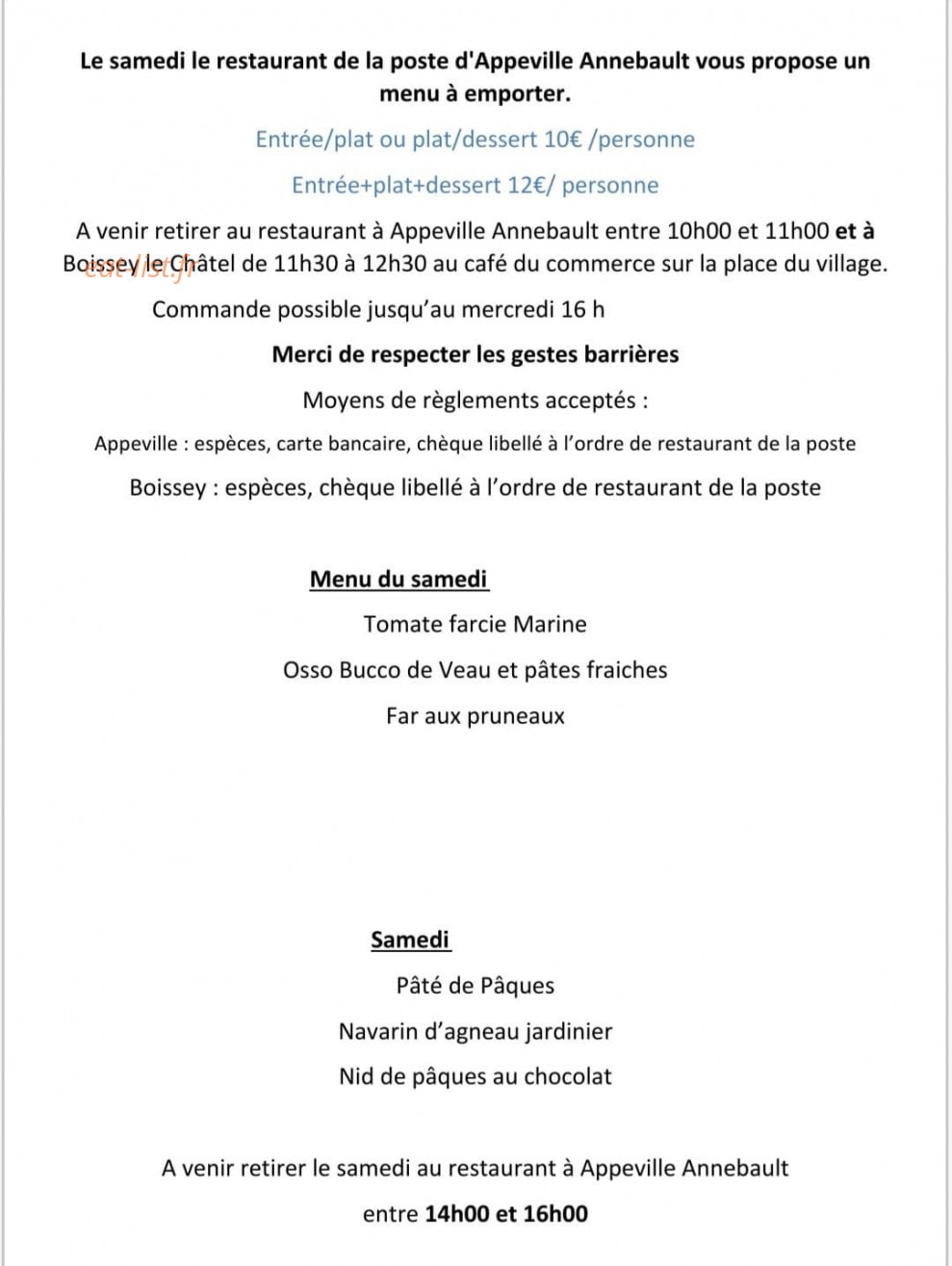 Restaurant de la Poste — carte page 1