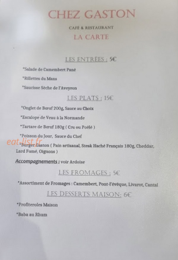 Chez Gaston — carte page 1