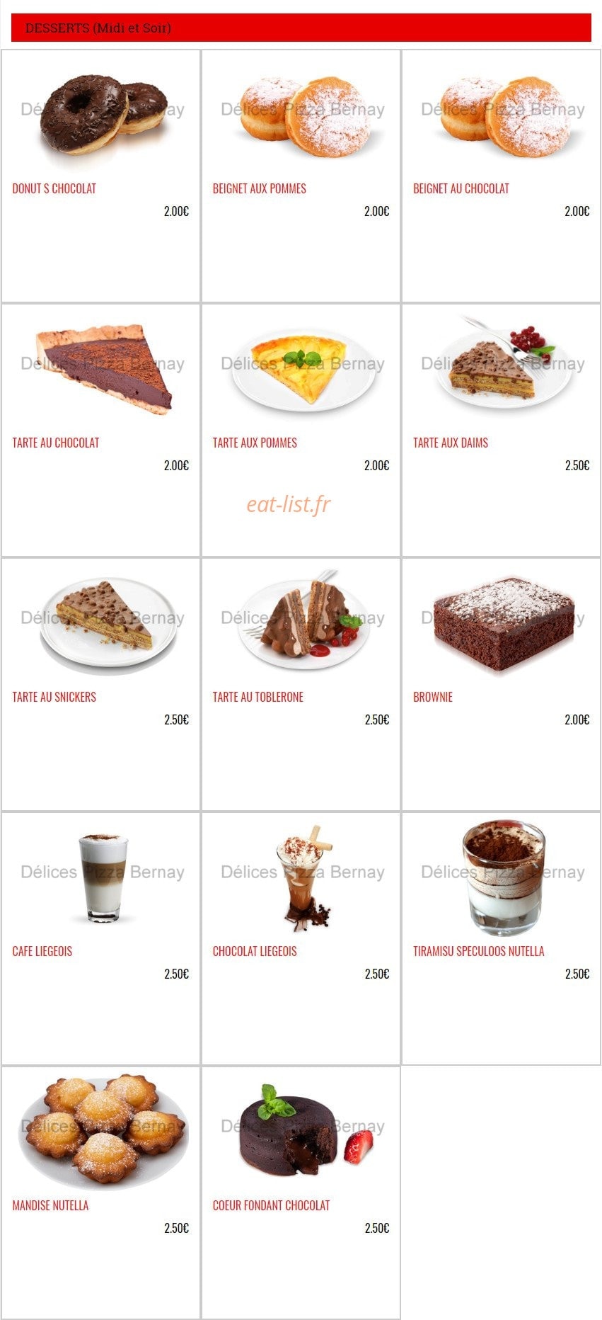 Délices Pizza — carte page 16