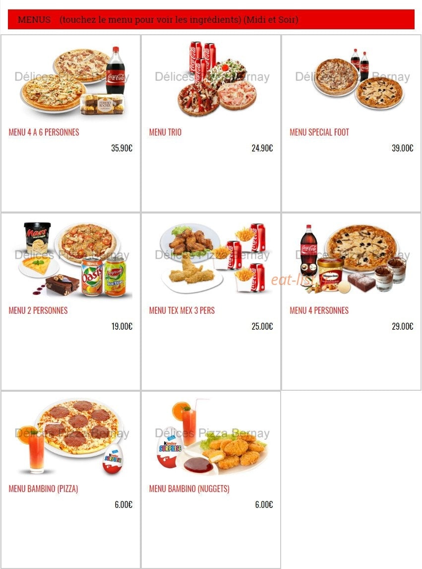Délices Pizza — carte page 1