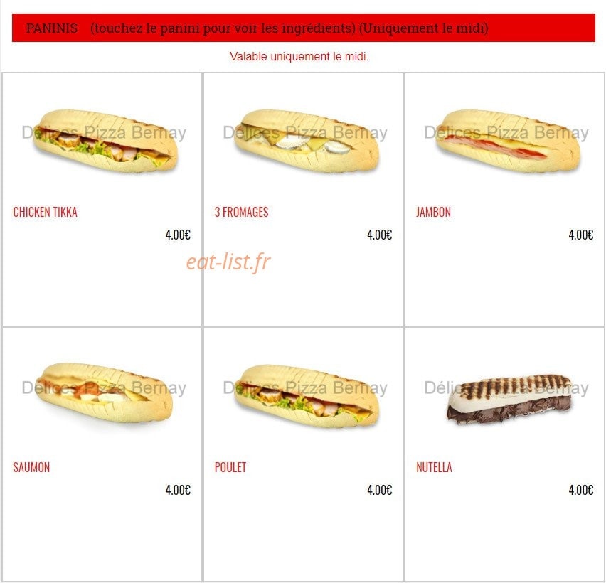 Délices Pizza — carte page 11