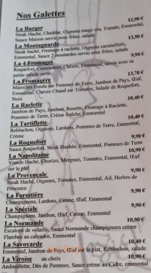 La Crêpe d'Or — carte page 1