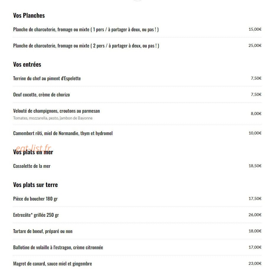 Le Comptoir des Halles — carte page 1