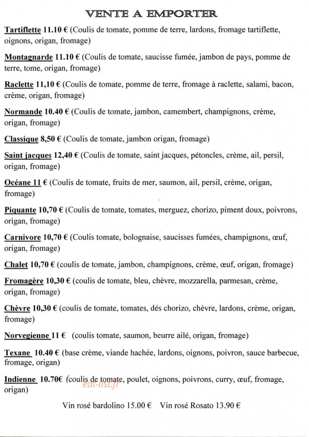 Le Chalet — carte page 1