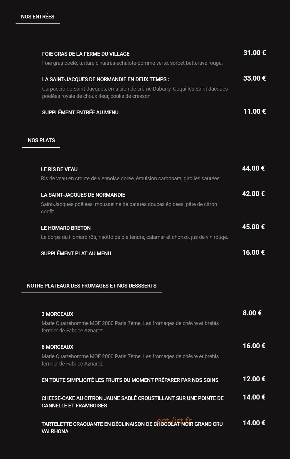 Auberge de la Pomme — carte page 1
