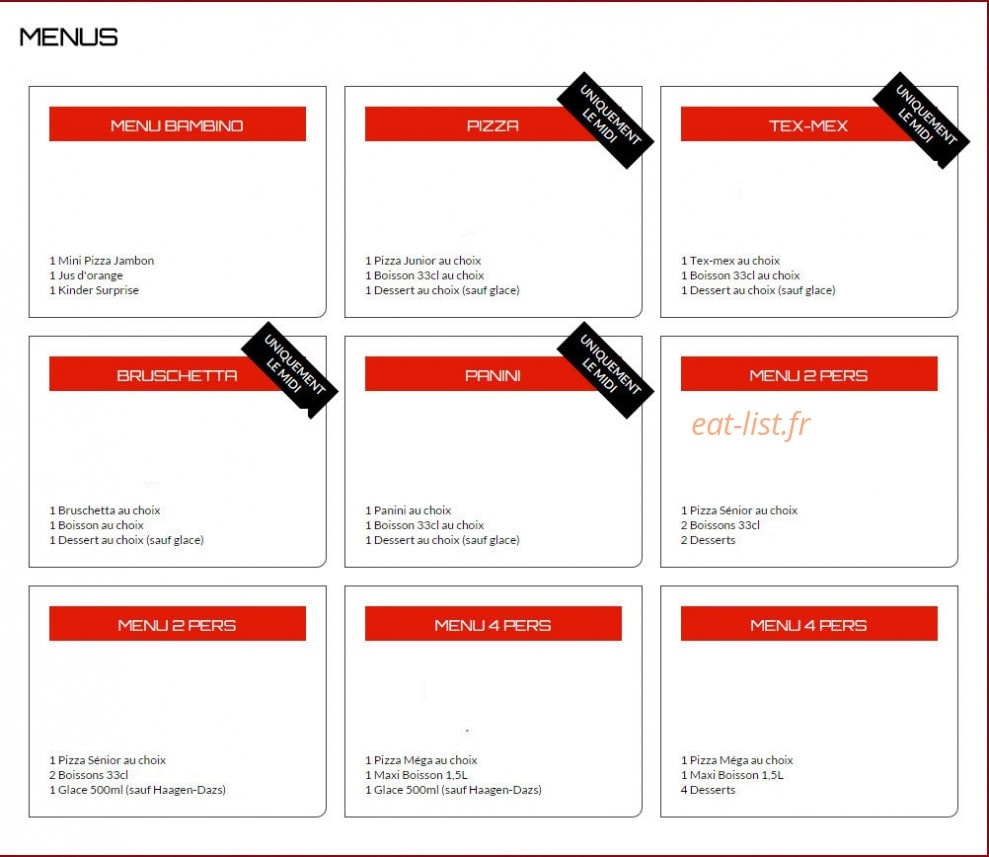 Pizzaland — carte page 1