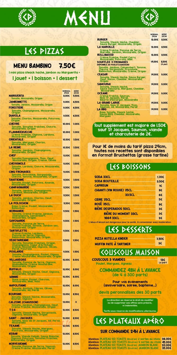 Ceasar Pizza — carte page 1