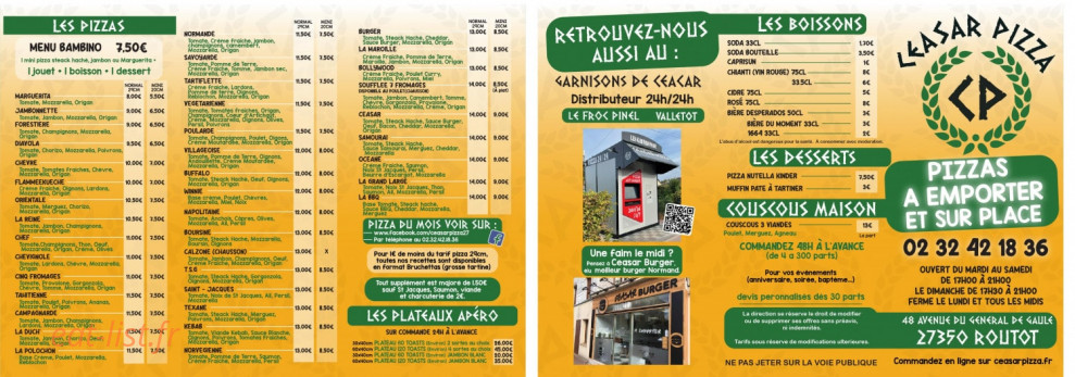 Ceasar Pizza — carte page 2
