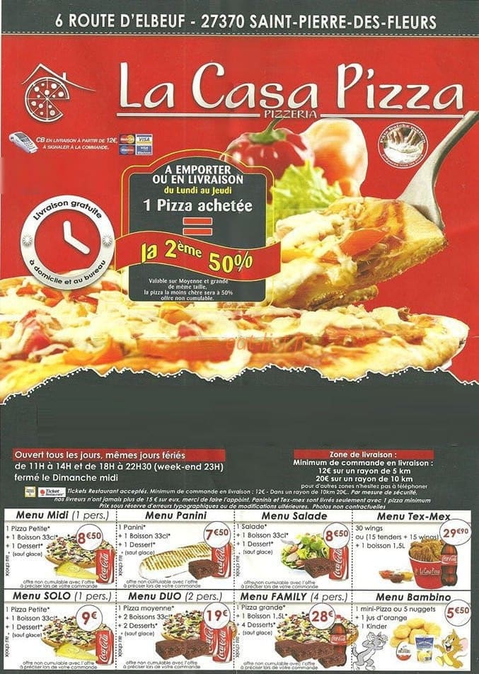 La Casa Pizza — carte page 1