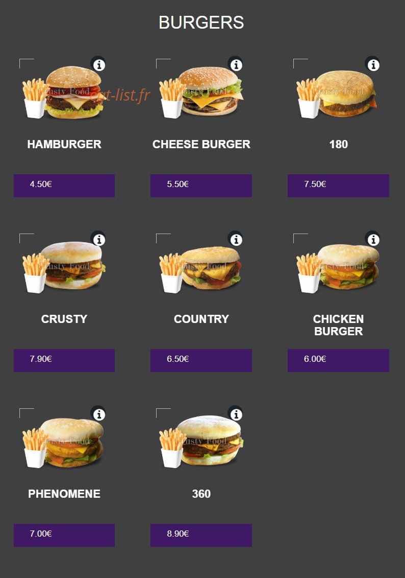 Crusty food — carte page 6