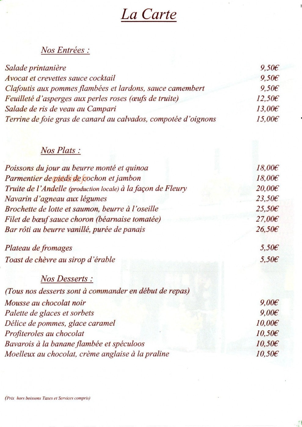La Potinière — carte page 1