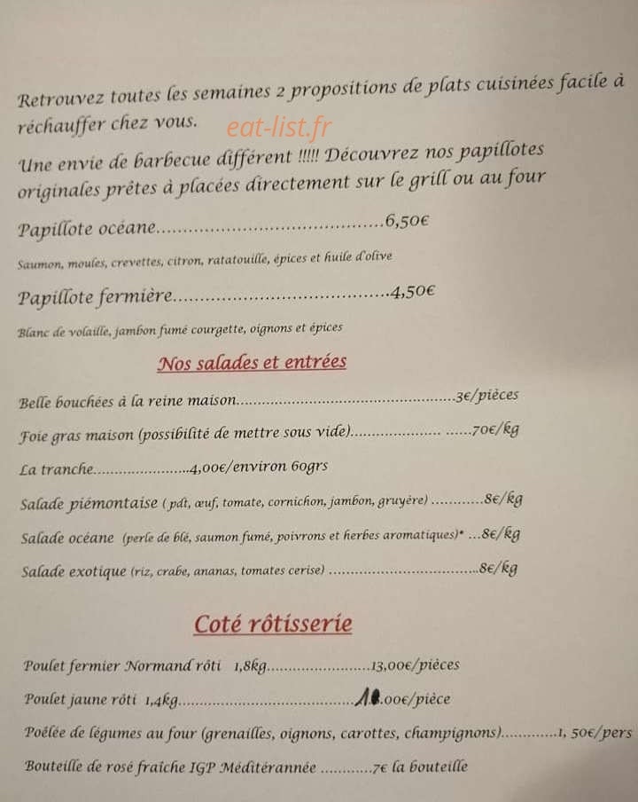 Carte et menu de Auberge de la Truite à Montreuil l'Argille — Les salades et entrées,...
