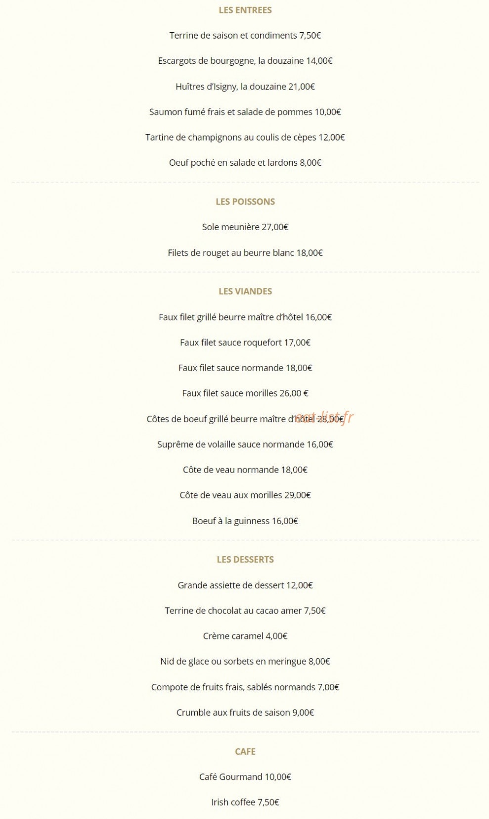 La Chaumière — carte page 1