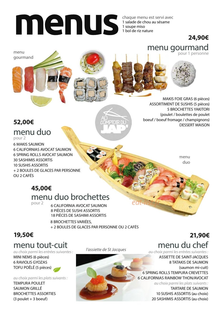 Carte et menu de Au comptoir du japonais à Louviers — Les menus