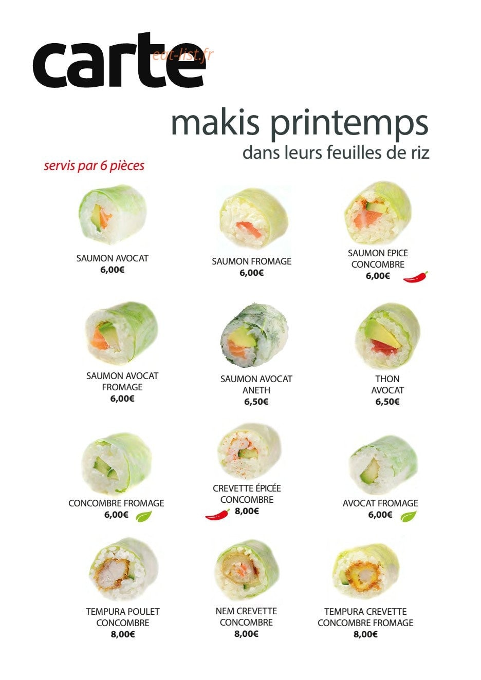 Carte et menu de Au comptoir du japonais à Louviers — Les makis printemps