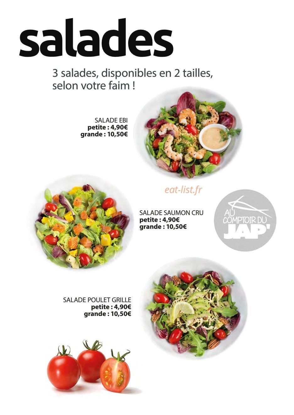 Carte et menu de Au comptoir du japonais à Louviers — Les salades
