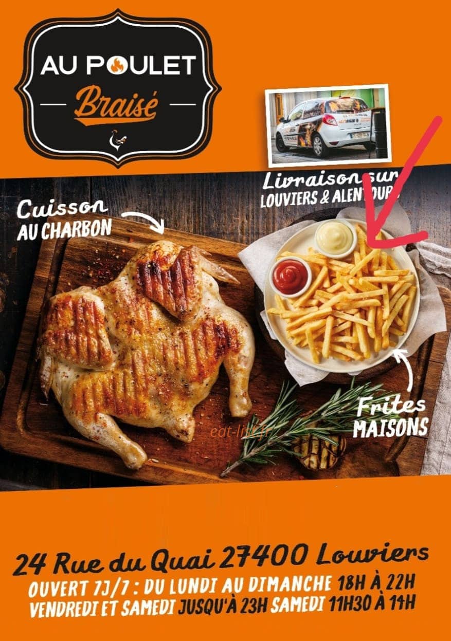 Carte et menu de Au poulet braisé à Louviers — Carte te menu Au poulet braisé Louviers