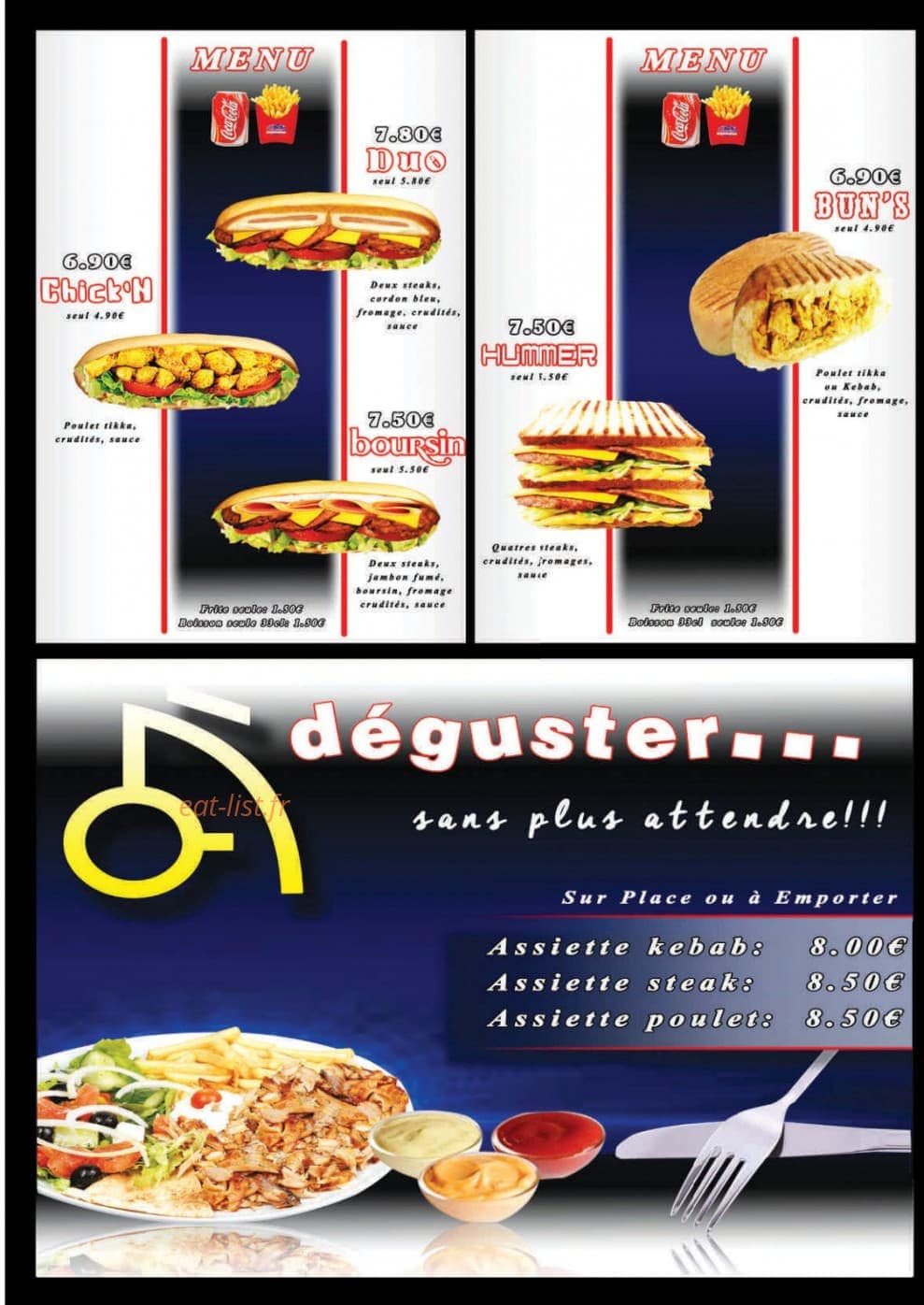 Chicky's restaurant — carte page 1